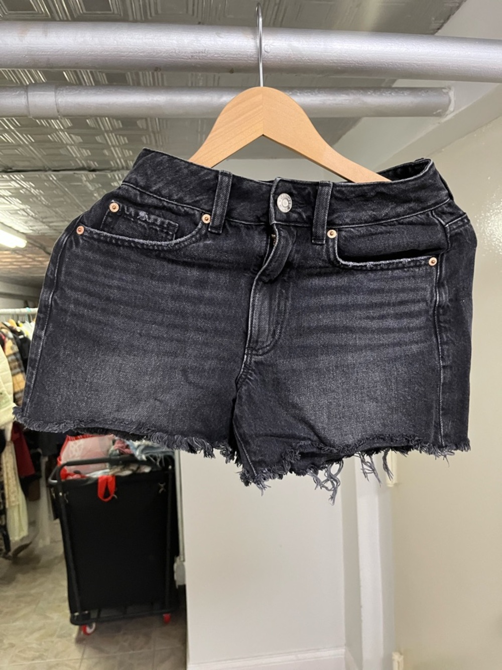 Garage Denim Black Frayed Hem Denim Shorts